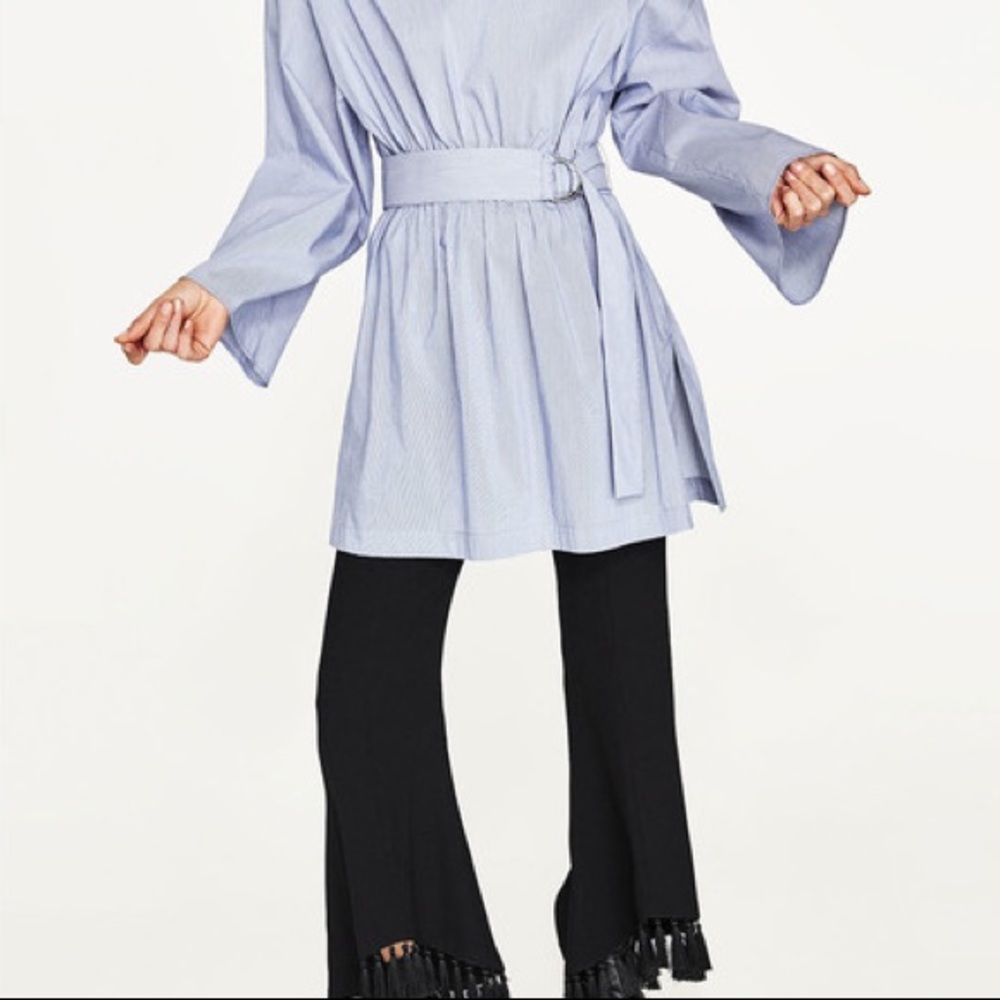 NWOT Zara Striped Poplin Asymmetric Neck Tunic - Picture 3 of 8